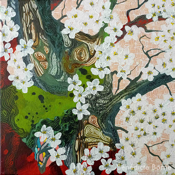 Bénédicte BORNE - Cerisiers en fleurs 1 - Acrylique sur toile - 30x30cm - 150€