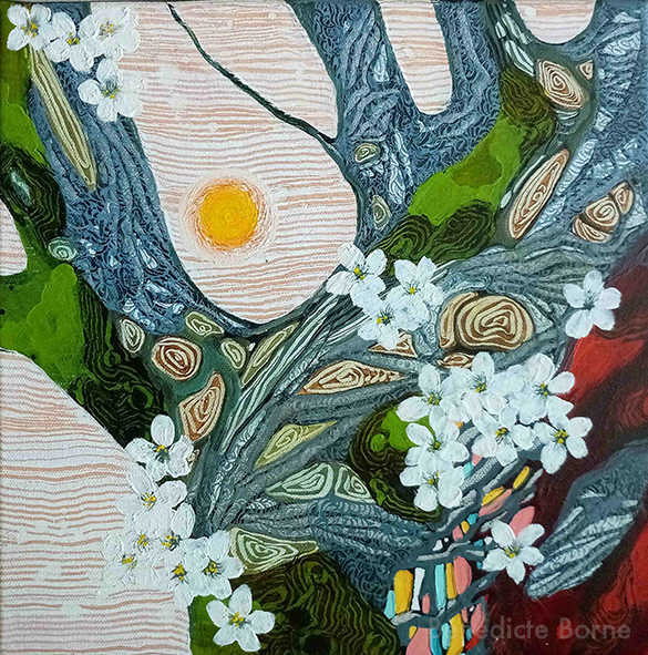 Bénédicte BORNE - Cerisiers en fleurs 2 - Acrylique sur toile - 30x30cm - 150€