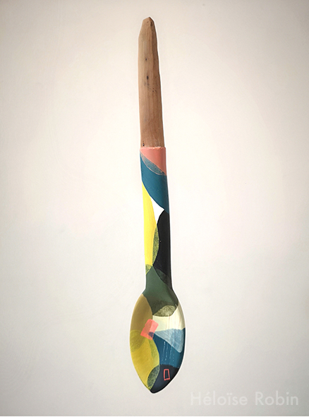 Héloïse ROBIN - Cuillere Kuki kiwi - Peinture acrylique sur cuillère en bois sculptée à la main chinée à Chefchaouen au Maroc - 24cm - 2023 - 145€
