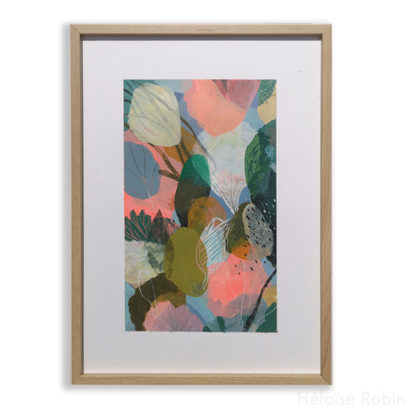 Héloïse ROBIN - Kuki Pétale rose - Peinture acrylique sur papier d'art - 20x30cm - 2023 - 175€ avec cadre