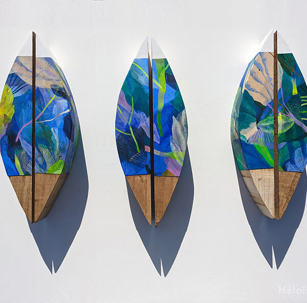 Héloise Robin - Itinérances 1-2-3 - Peinture acrylique sur bois - 2x(40x12x10cm) chacun - 2024 - 580€ le diptyque
