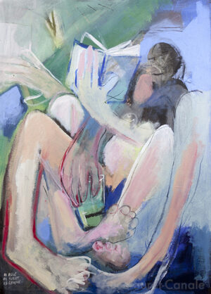 Ils lisaient un livre en se caressant les pieds - Acrylique sur toile - 50x70cm - 16&euro;/mois - 800&nbsp;&euro;