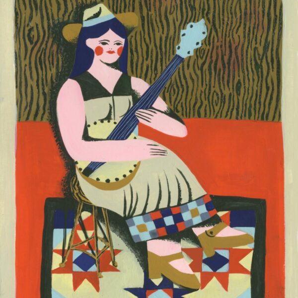 Grincheuse - La femme au Banjo - Gouache et aquarelle